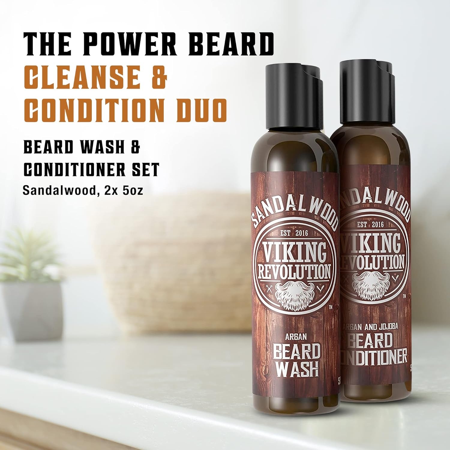 - Beard Wash & Beard Conditioner Set with Argan & Jojoba Oil - Softens & Strengthens - Beard Shampoo & Conditioner - Sandalwood - 150 Ml X 2
