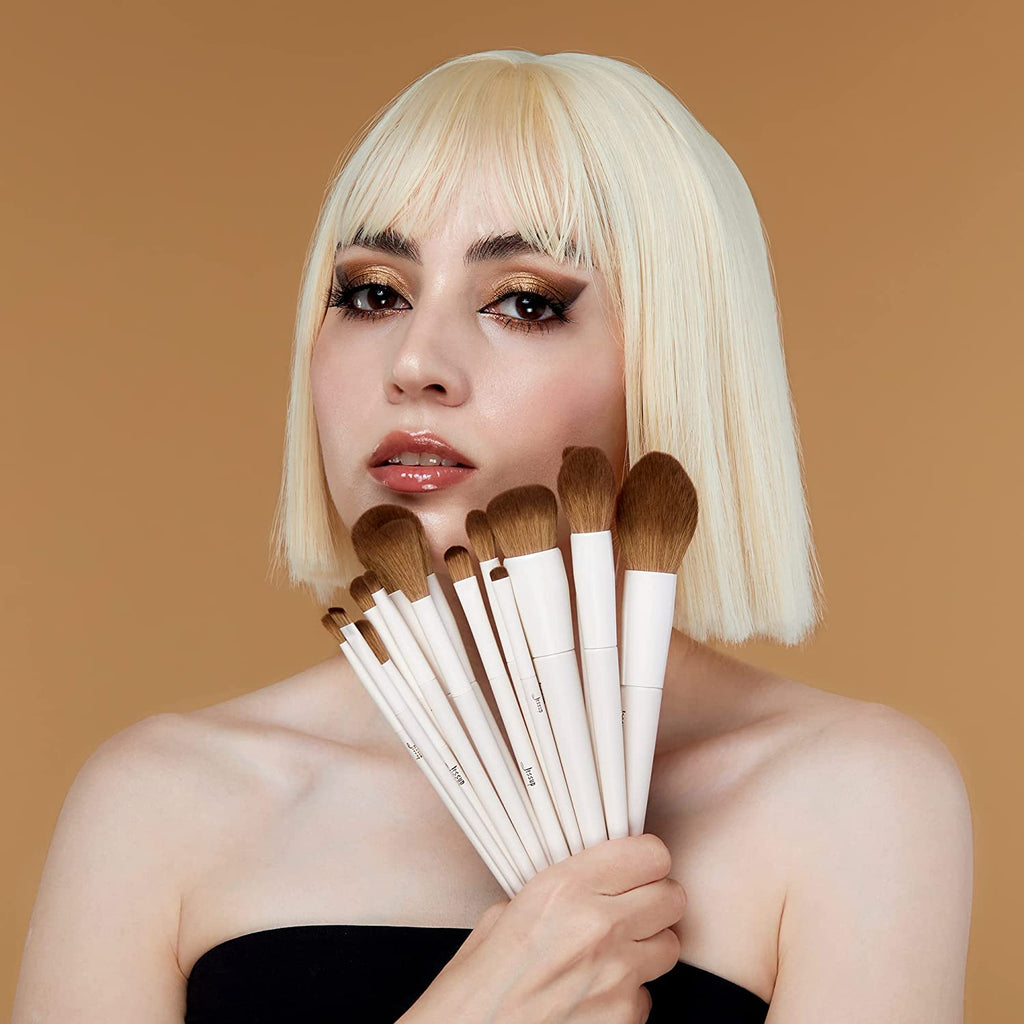 Makeup Brushes 14Pcs Makeup Brush Set Premium Synthetic Powder Foundation Contour Blush Concealer Eye Shadow Blending Liner Make up Brush Kit Light Grey T329