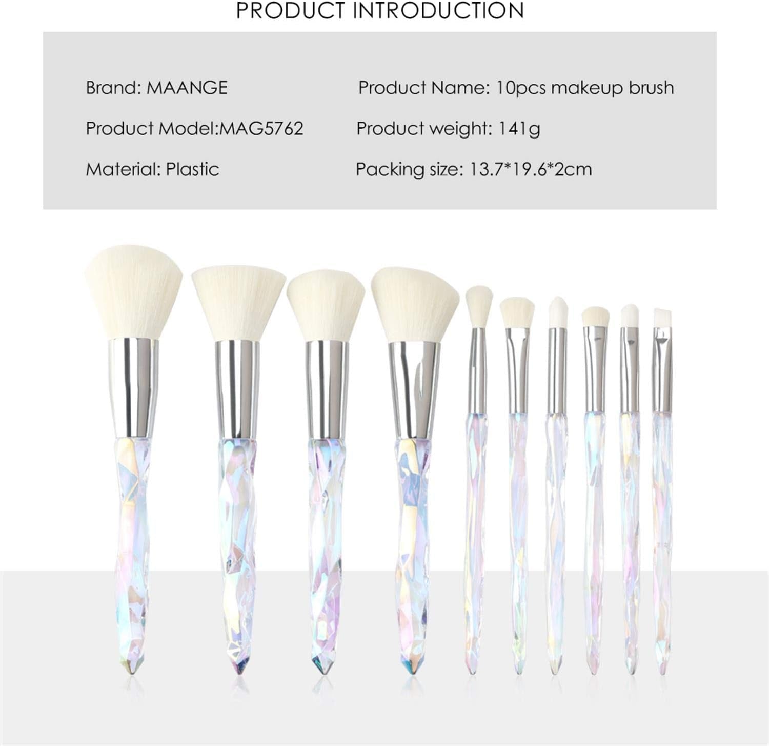 Makeup Brushes Crystal Handle Set,  10 PCS Crystal Transparent Handle Kabuki Powder Foundation Brush Concealer Eye Shadow Eyeliner Eyebrow Brush (Green) (White)