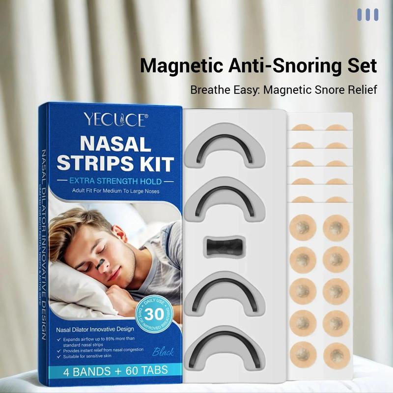 Magnetic Anti-Snoring Set, Skin Care Nasal Strips for Improving Night Sleep Quality, Nose Strips Breathing Sleep Aid Supplies for Men & Women, Can Fit Most People'S Nose Shape, Birthday Gift for Bf, Blue Kits