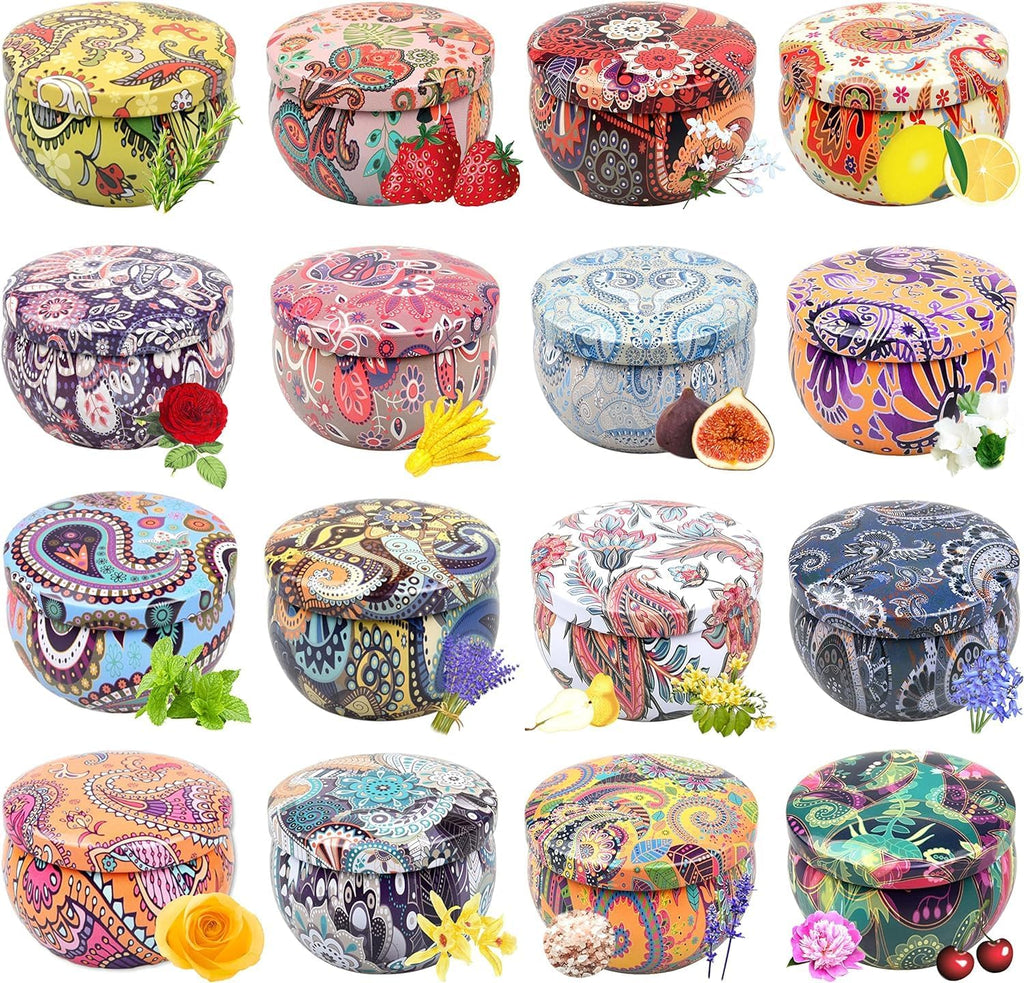 Scented Candles Gift Set, Natural Soy Wax Portable Travel Tin with Strongly Fragrance Essential Oils for Stress Relief and Aromatherapy - 16 Pack