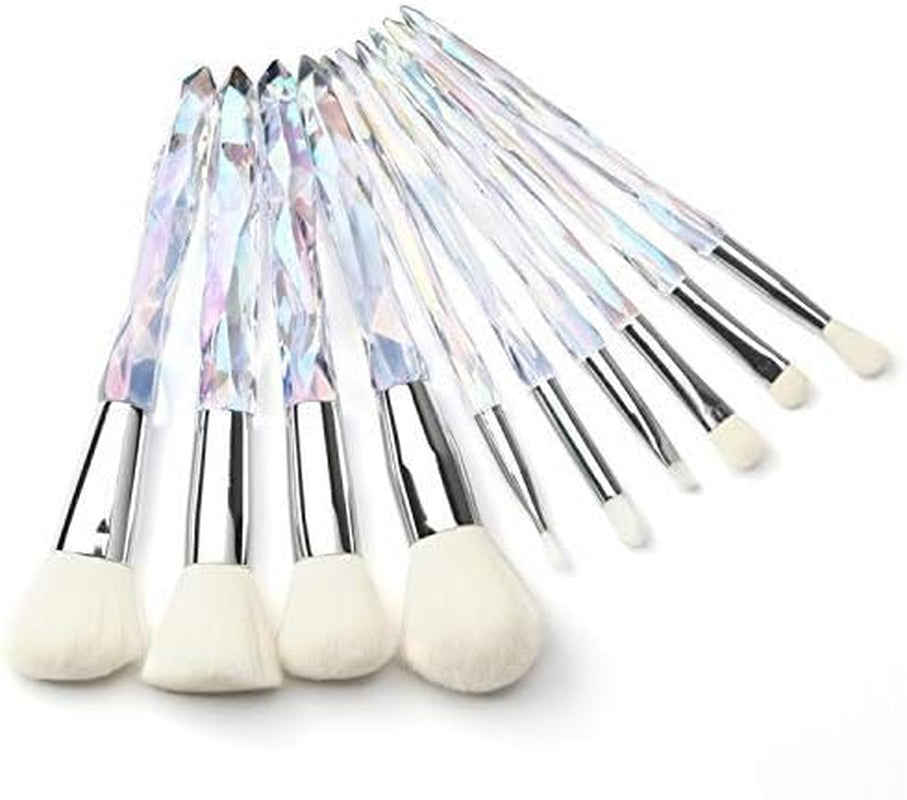 Makeup Brushes Crystal Handle Set,  10 PCS Crystal Transparent Handle Kabuki Powder Foundation Brush Concealer Eye Shadow Eyeliner Eyebrow Brush (Green) (White)