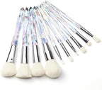 Makeup Brushes Crystal Handle Set,  10 PCS Crystal Transparent Handle Kabuki Powder Foundation Brush Concealer Eye Shadow Eyeliner Eyebrow Brush (Green) (White)