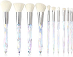 Makeup Brushes Crystal Handle Set,  10 PCS Crystal Transparent Handle Kabuki Powder Foundation Brush Concealer Eye Shadow Eyeliner Eyebrow Brush (Green) (White)