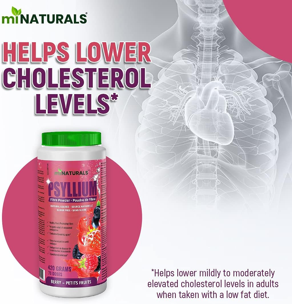 Sugar Free Psyllium Husk Powder (420G - 70 Doses - Berry), Helps with Constipation, Weight Loss, Lowering Cholesterol - Natural Source by