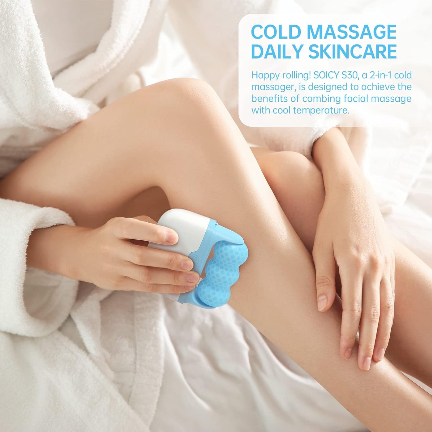 S30 Facial Ice Roller 2-In-1 Cold Massager Eye Cooling Roller with Plastic Cover, Blue