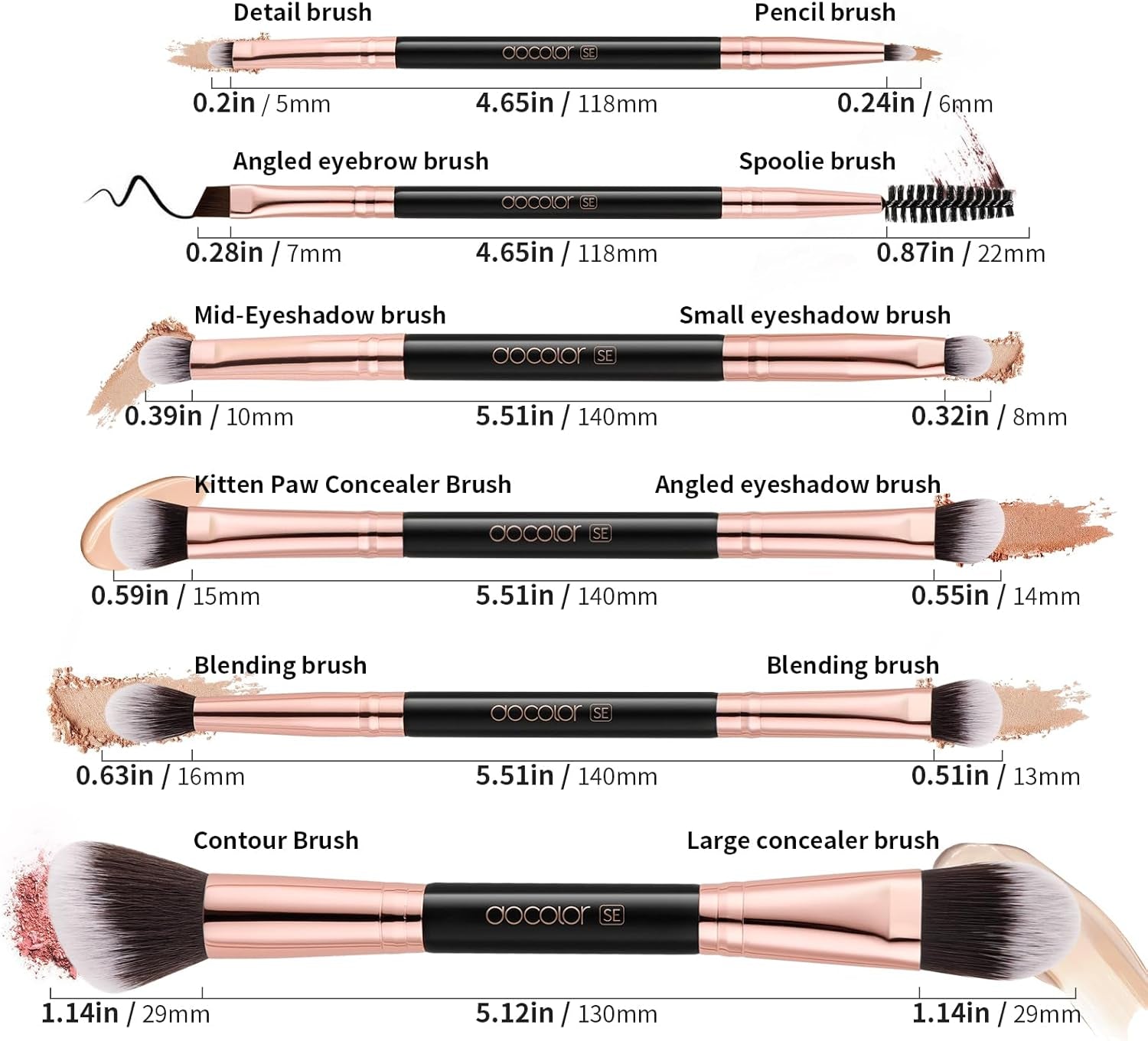 Makeup Brushes 6Pieces Double Sided Makeup Brushes Set Professional Foundation Eyeshadow Travel Make up Brushes Kits