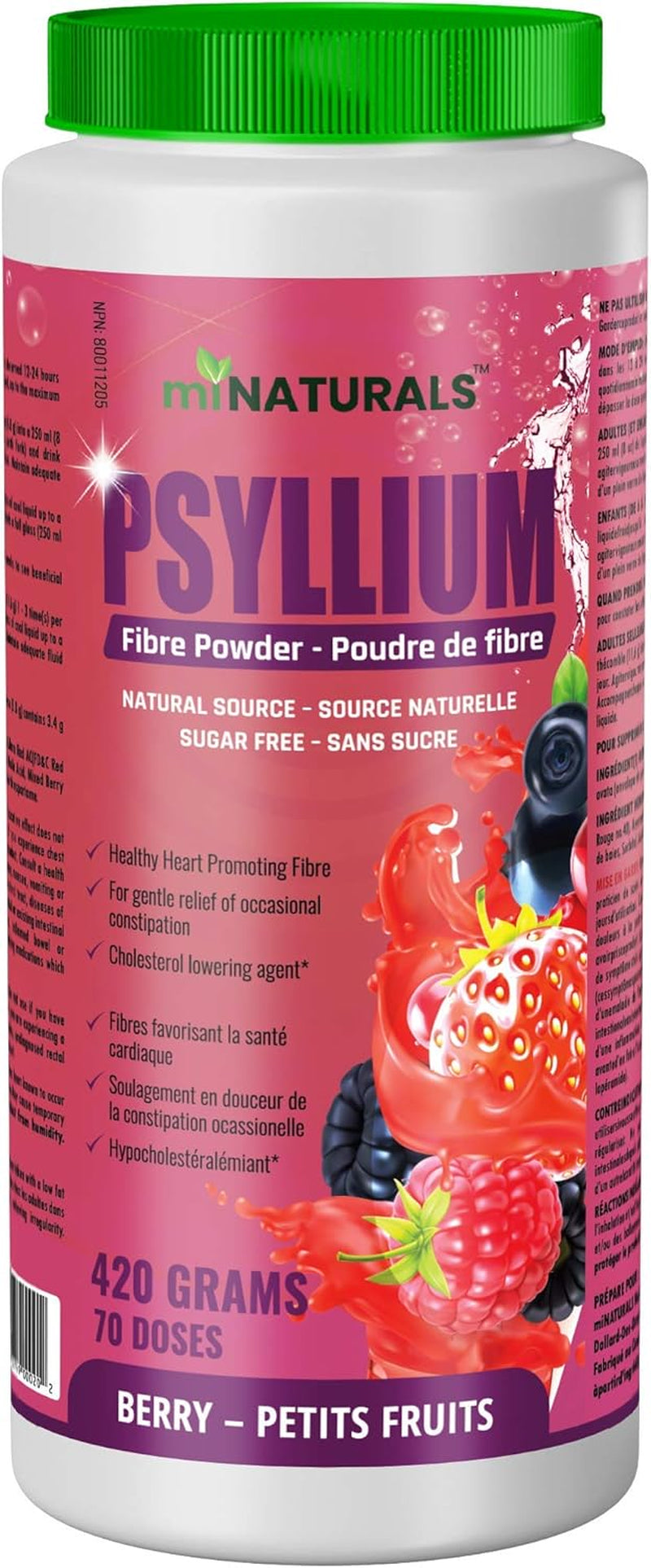 Sugar Free Psyllium Husk Powder (420G - 70 Doses - Berry), Helps with Constipation, Weight Loss, Lowering Cholesterol - Natural Source by