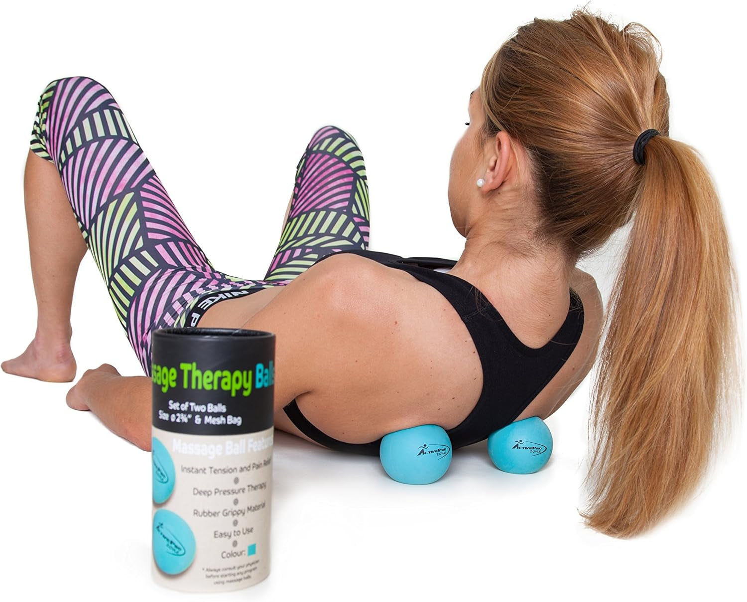 Massage Therapy Balls by  ● Best 4 Deep Pressure, Trigger Point, Myofascial Release & Physical Therapy ● Used in Yoga, Pilates ● Instant Tension & Pain Relief ● Relax Sore Muscles ● Set of 2 Extra Firm Rubber Balls Sized Ø2¾ʺ W/Mesh Bag