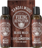 - Beard Wash & Beard Conditioner Set with Argan & Jojoba Oil - Softens & Strengthens - Beard Shampoo & Conditioner - Sandalwood - 150 Ml X 2