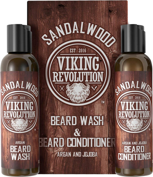 - Beard Wash & Beard Conditioner Set with Argan & Jojoba Oil - Softens & Strengthens - Beard Shampoo & Conditioner - Sandalwood - 150 Ml X 2